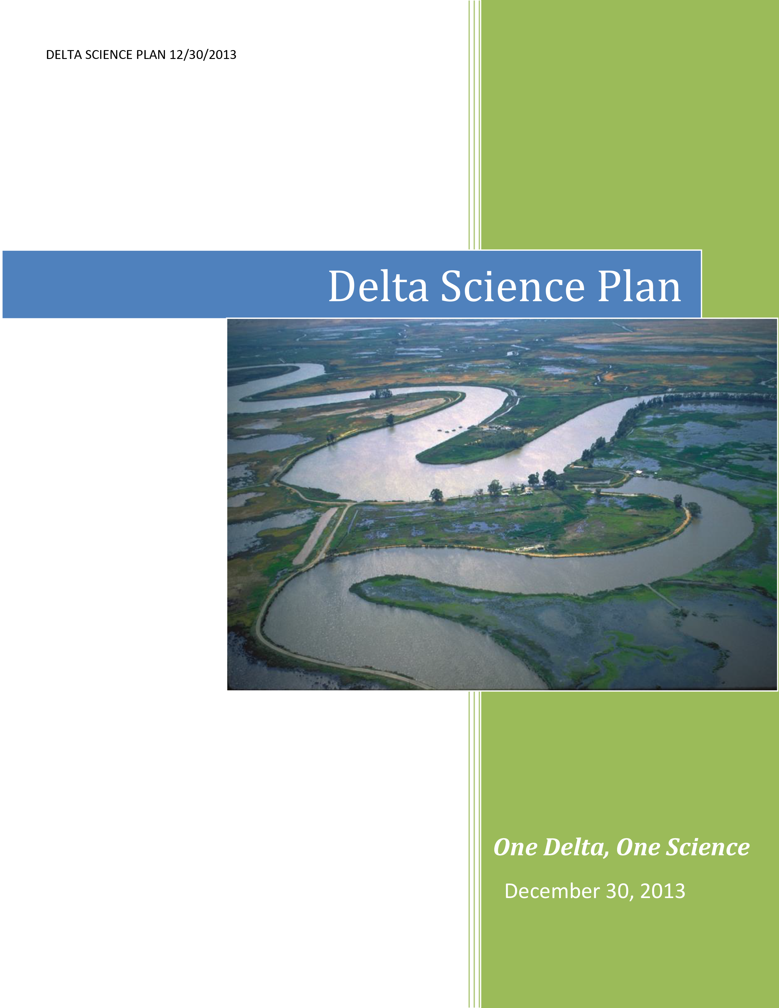 Cover of the 2013 Delta Science Plan.