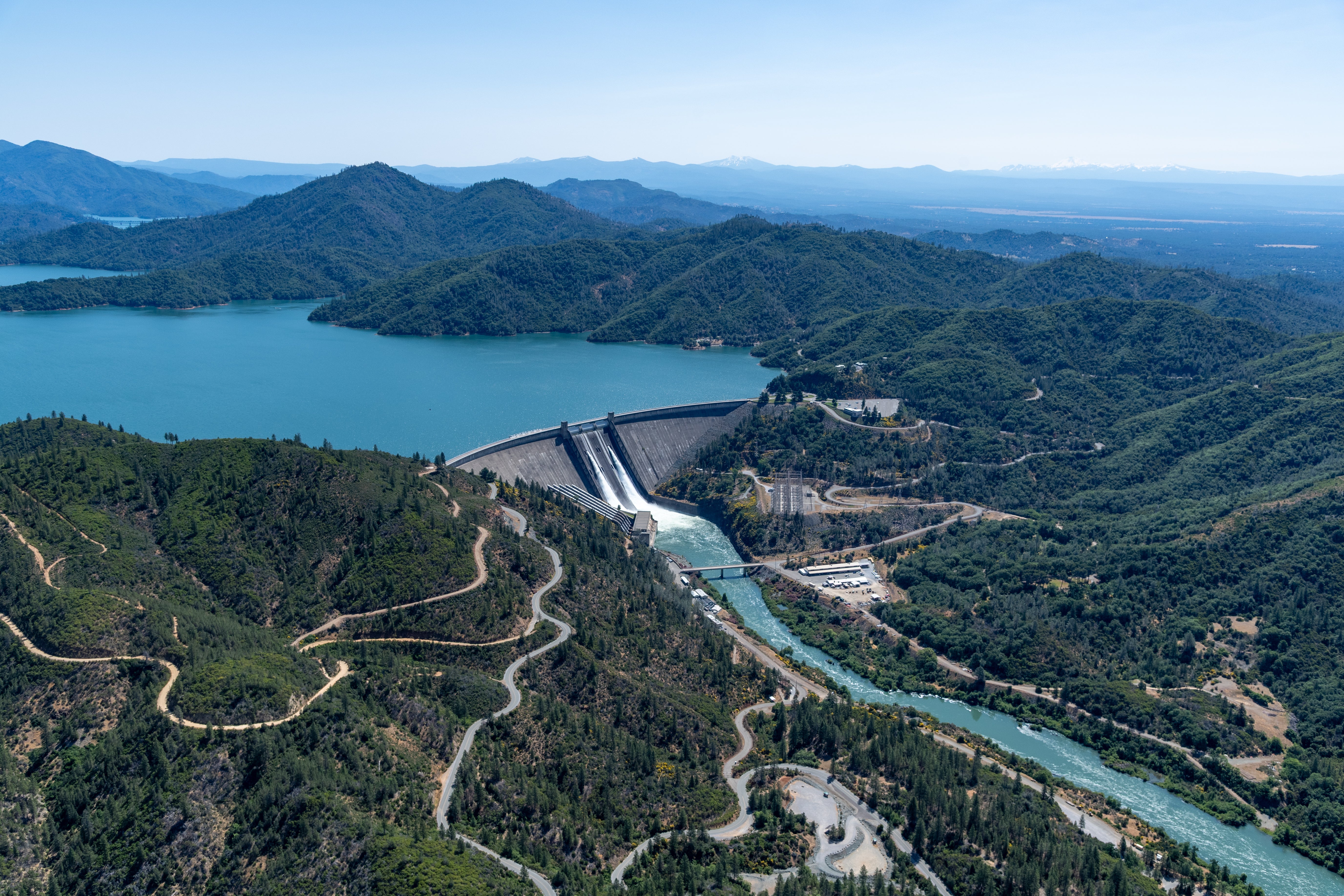 Aerial view of the Shasta Dam.